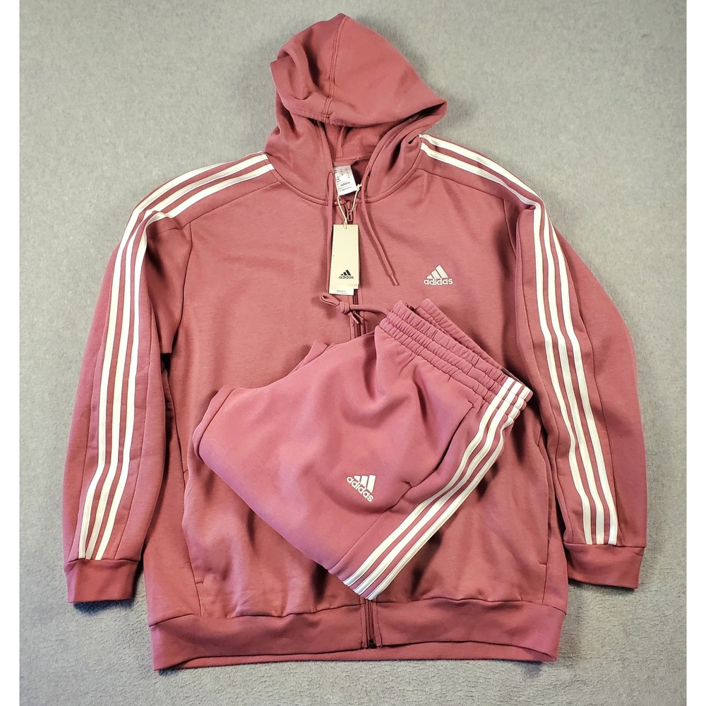 Adidas Essentials Mens 2XL Tracksuit Preloved Crimson Full Zip Hoodie & Joggers